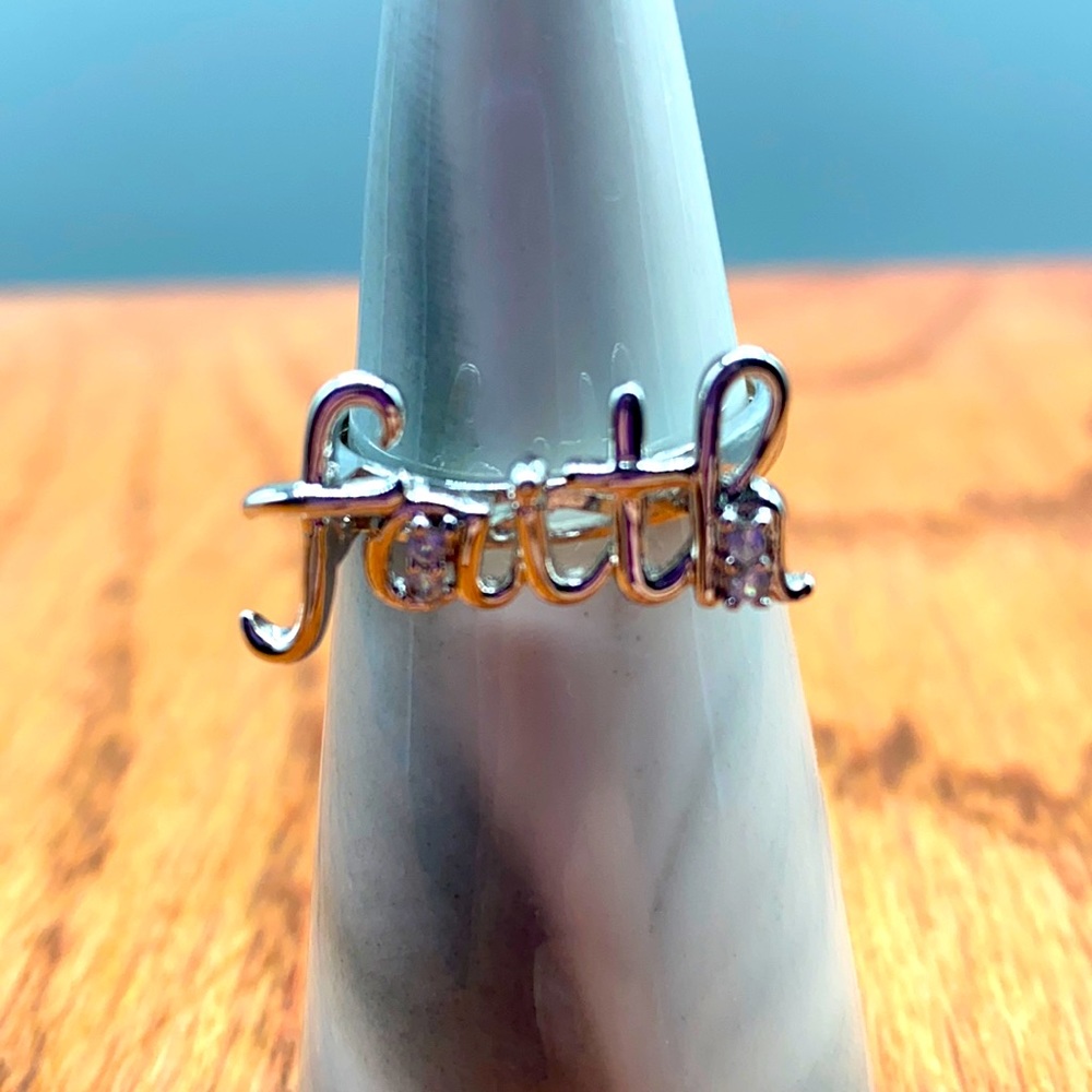 MYC II sterling silver faith ring with white zircon accents size 9 🌸